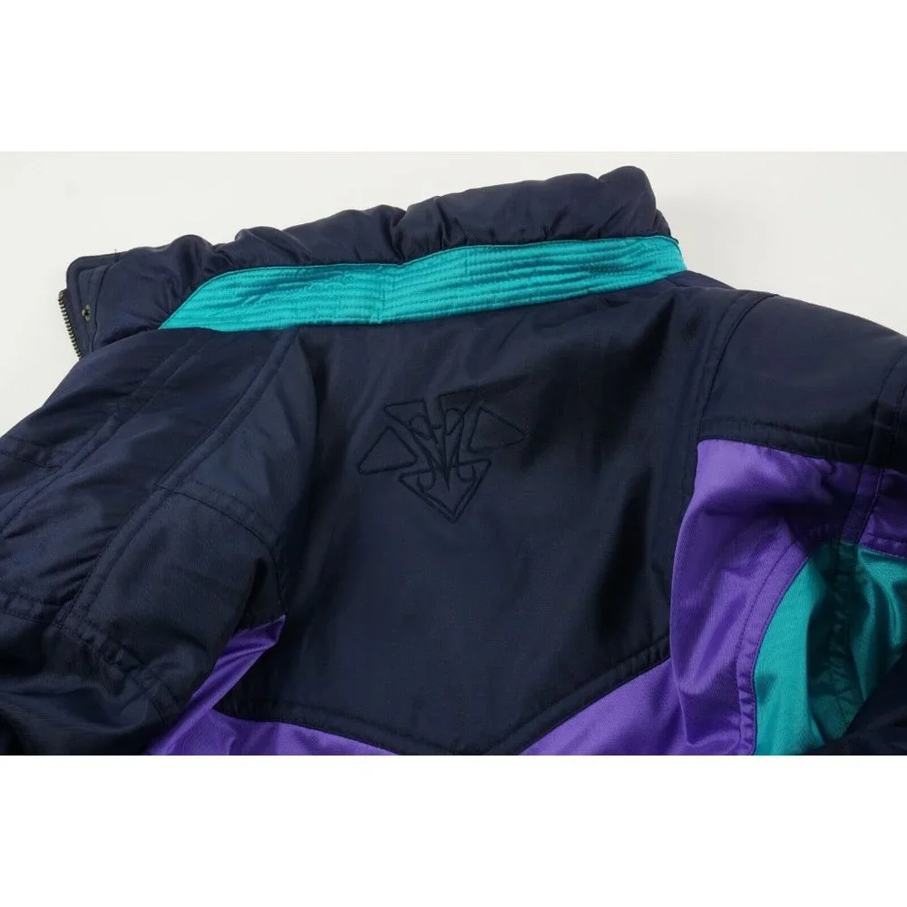 Vintage Descente Women's Size 14 Blue Belted Lined Insulated Zip Snap Ski Jacket